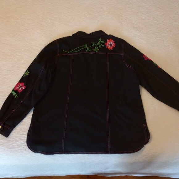 Casual Western Style 3pc Pant Set sz M Black w Pink Floral Embroidery - Picture 10 of 16